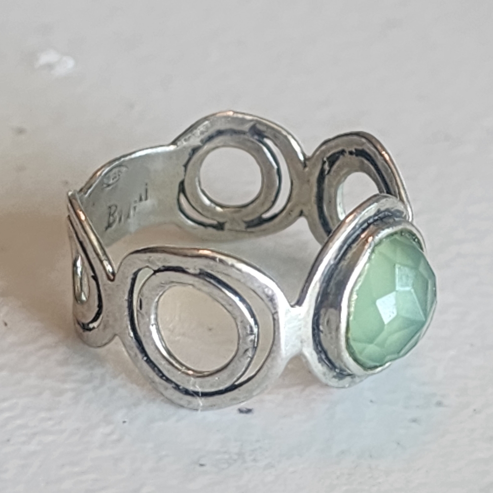 Vintage Elegant Sterling Silver Ring SZ 8 with Green Gemstone Modernist Jewelry